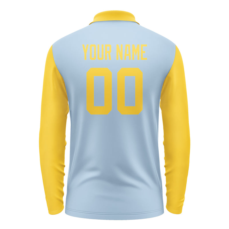 Custom Light Blue Gold Long Sleeve Polo Shirt Pl083030B130