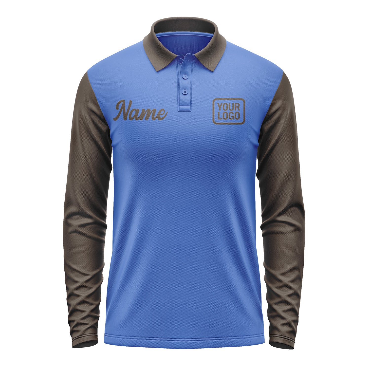 Custom Sky Blue Brown Long Sleeve Polo Shirt Pl090101B101