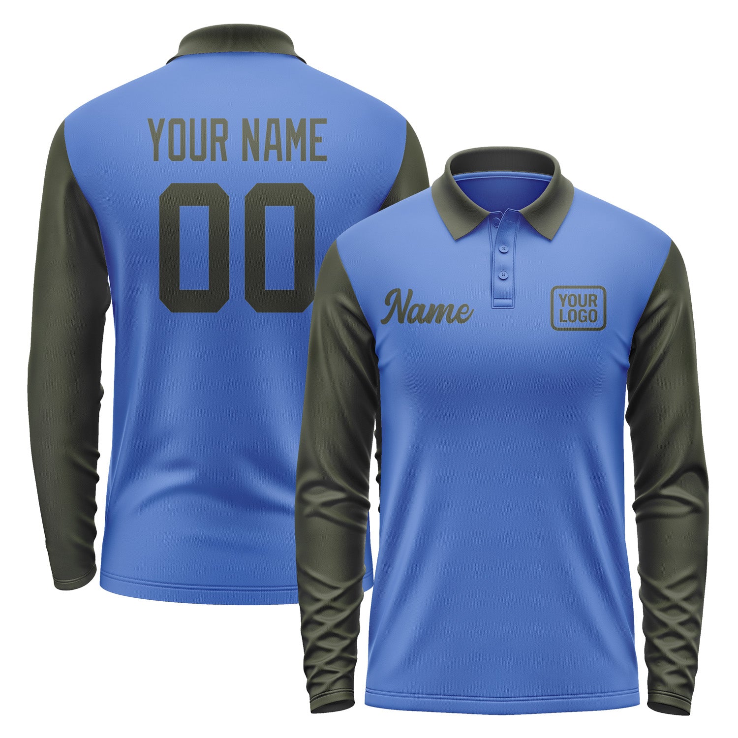 Custom Sky Blue Olive Long Sleeve Polo Shirt Pl090202B102