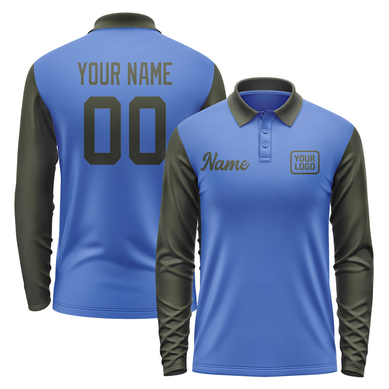 Custom Sky Blue Olive Long Sleeve Polo Shirt Pl090202B102