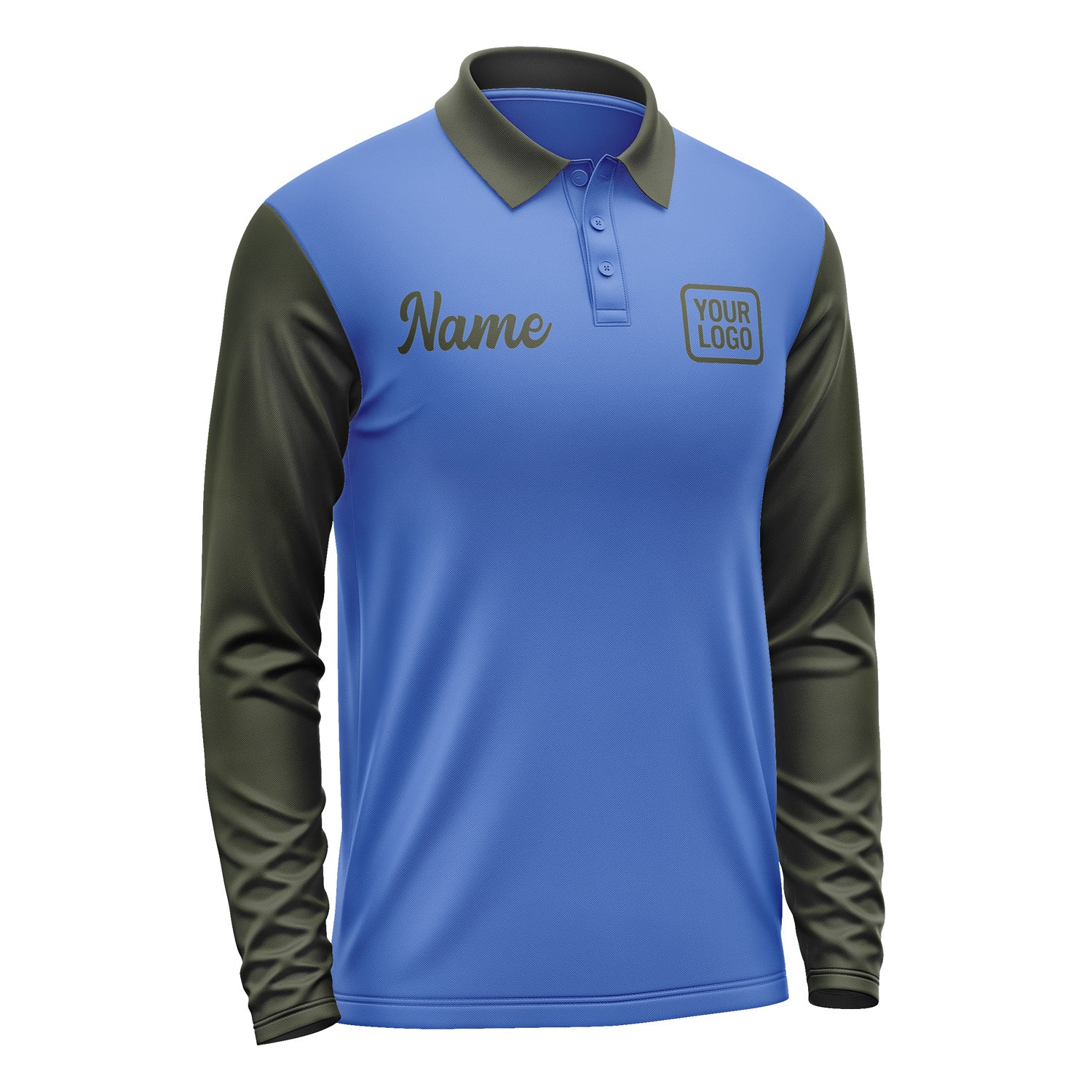Custom Sky Blue Olive Long Sleeve Polo Shirt Pl090202B102