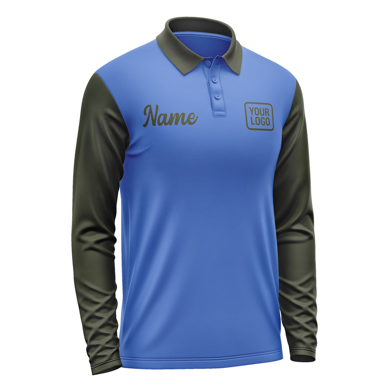 Custom Sky Blue Olive Long Sleeve Polo Shirt Pl090202B102