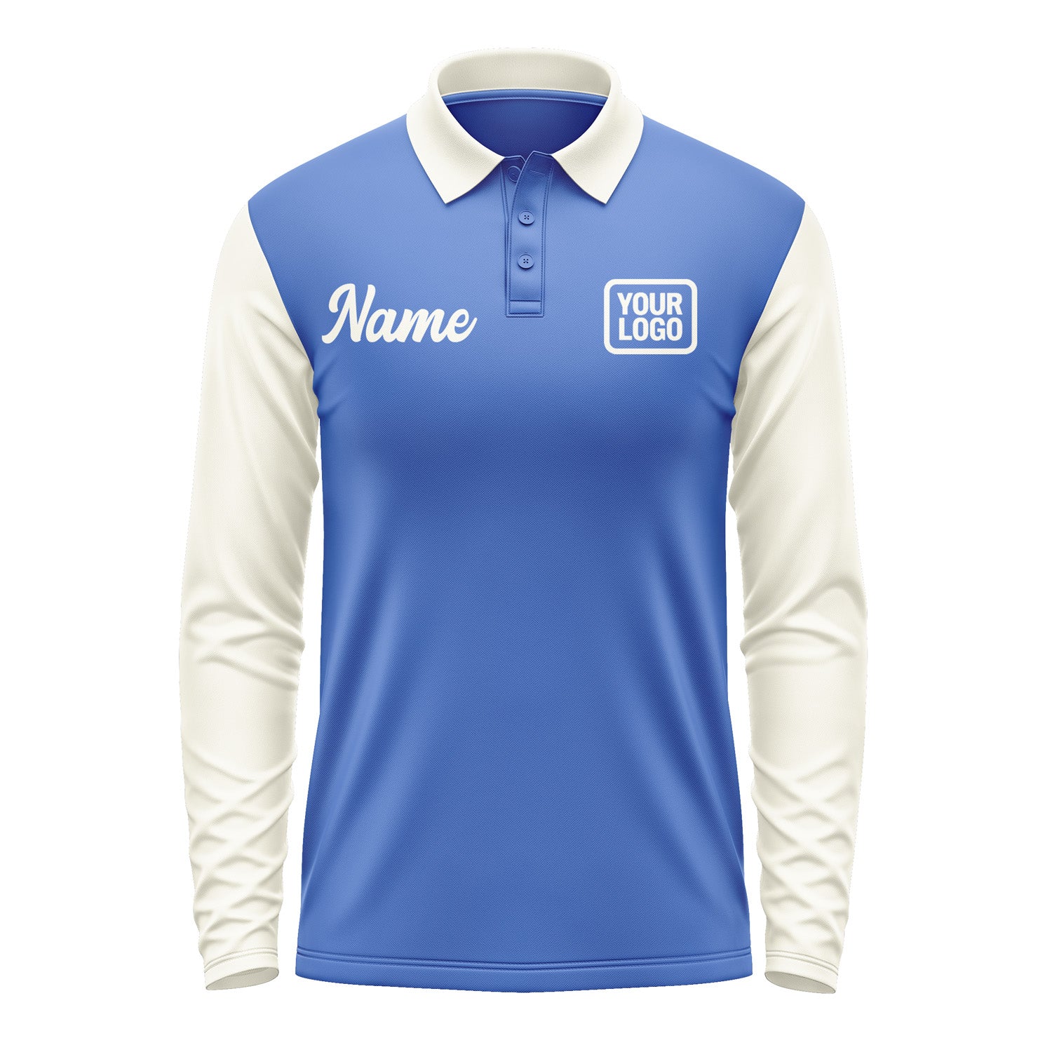 Custom Sky Blue Cream Long Sleeve Polo Shirt Pl090303B103