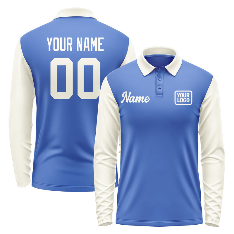 Custom Sky Blue Cream Long Sleeve Polo Shirt Pl090303B103