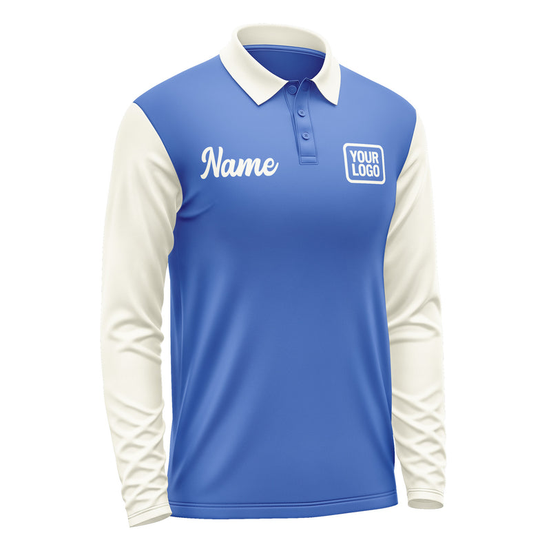 Custom Sky Blue Cream Long Sleeve Polo Shirt Pl090303B103