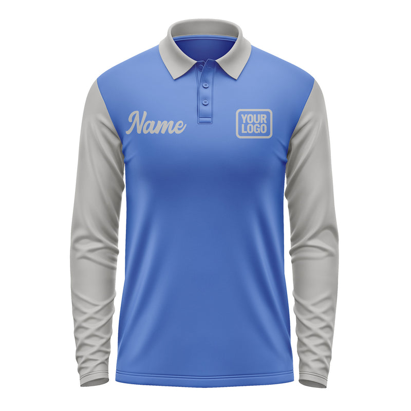 Custom Sky Blue Gray Long Sleeve Polo Shirt Pl090404B104