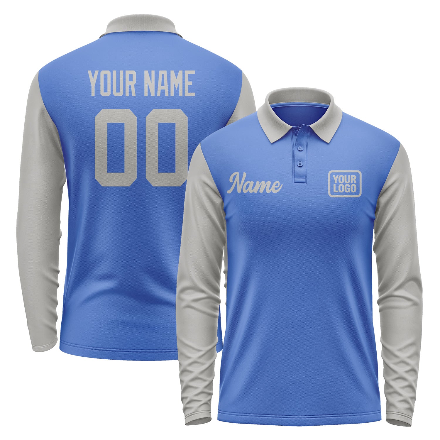 Custom Sky Blue Gray Long Sleeve Polo Shirt Pl090404B104