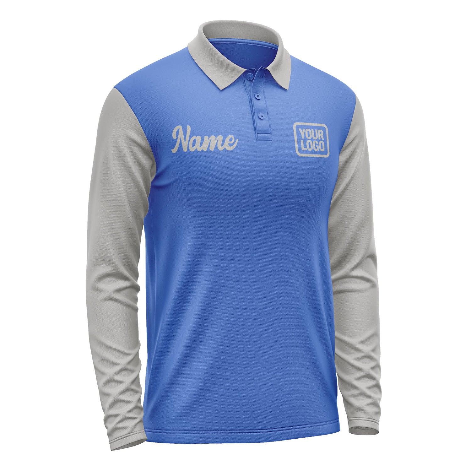 Custom Sky Blue Gray Long Sleeve Polo Shirt Pl090404B104