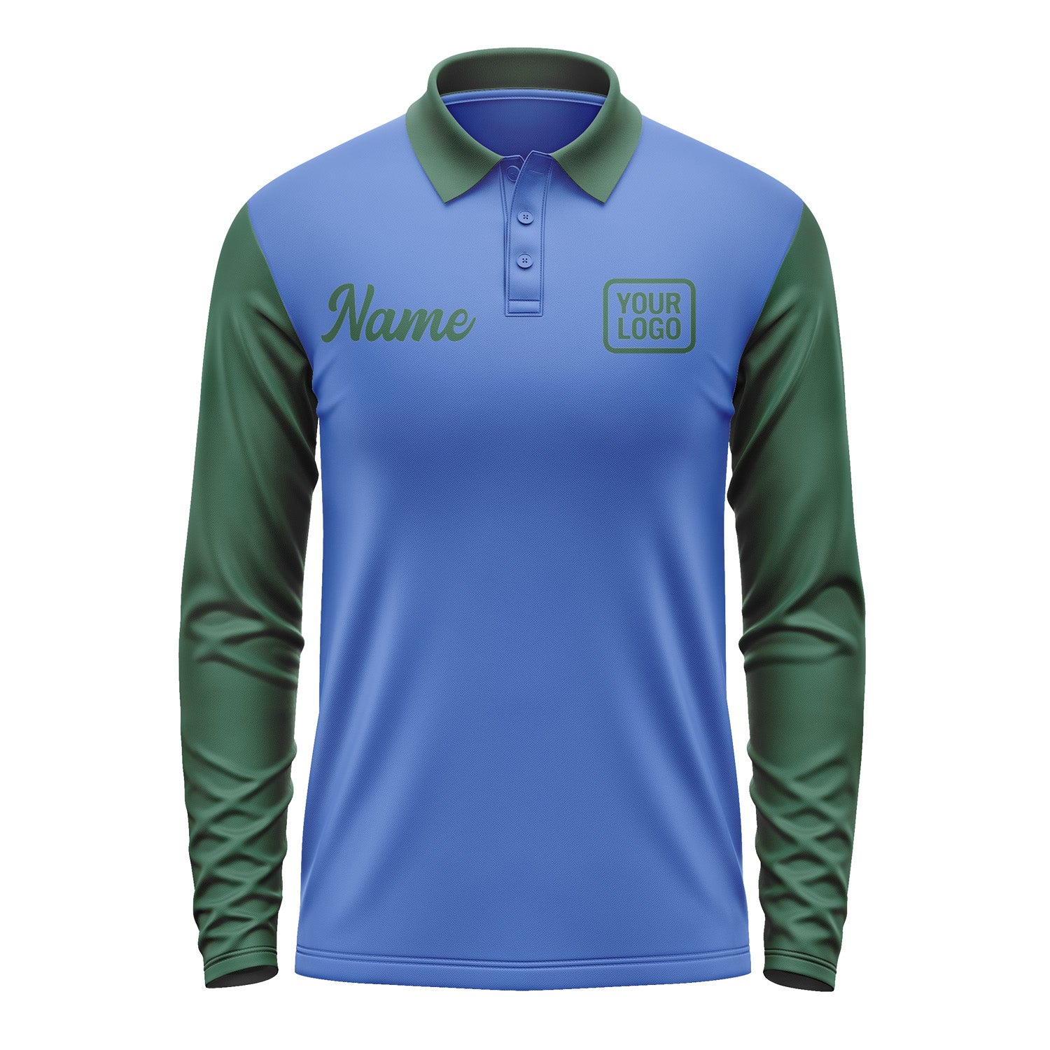 Custom Sky Blue Green Long Sleeve Polo Shirt Pl090505B105