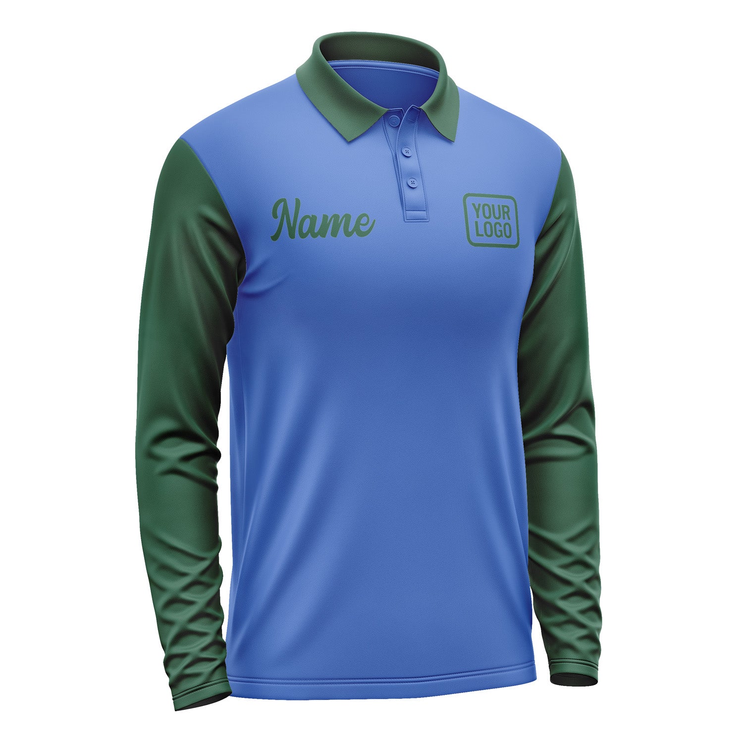 Custom Sky Blue Green Long Sleeve Polo Shirt Pl090505B105