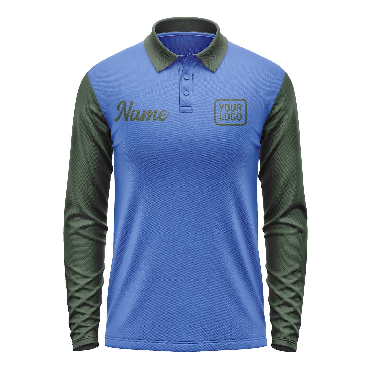 Custom Sky Blue Dark Green Long Sleeve Polo Shirt Pl090606B106