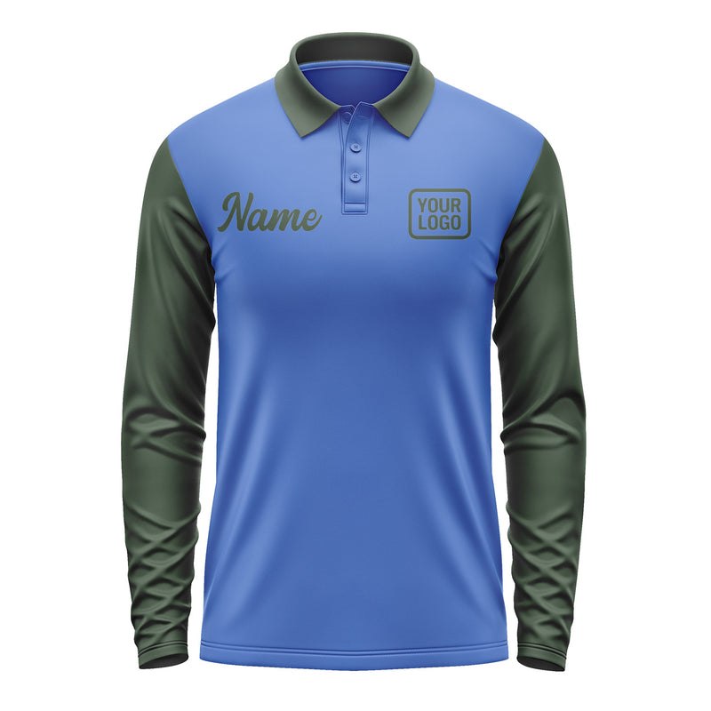 Custom Sky Blue Dark Green Long Sleeve Polo Shirt Pl090606B106