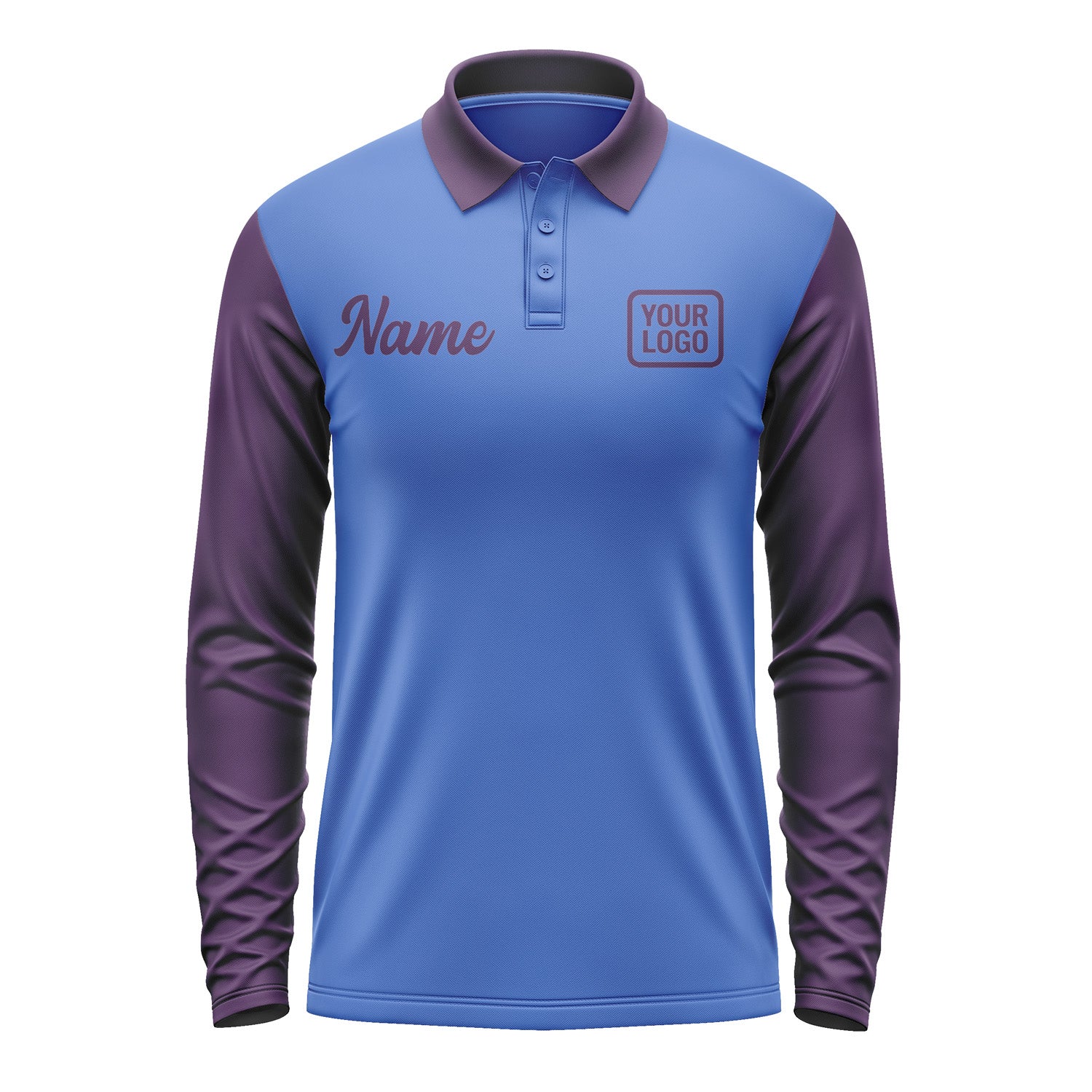 Custom Sky Blue Purple Long Sleeve Polo Shirt Pl090707B107