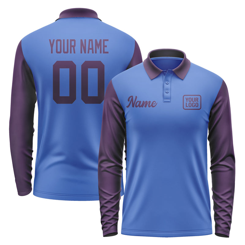 Custom Sky Blue Purple Long Sleeve Polo Shirt Pl090707B107