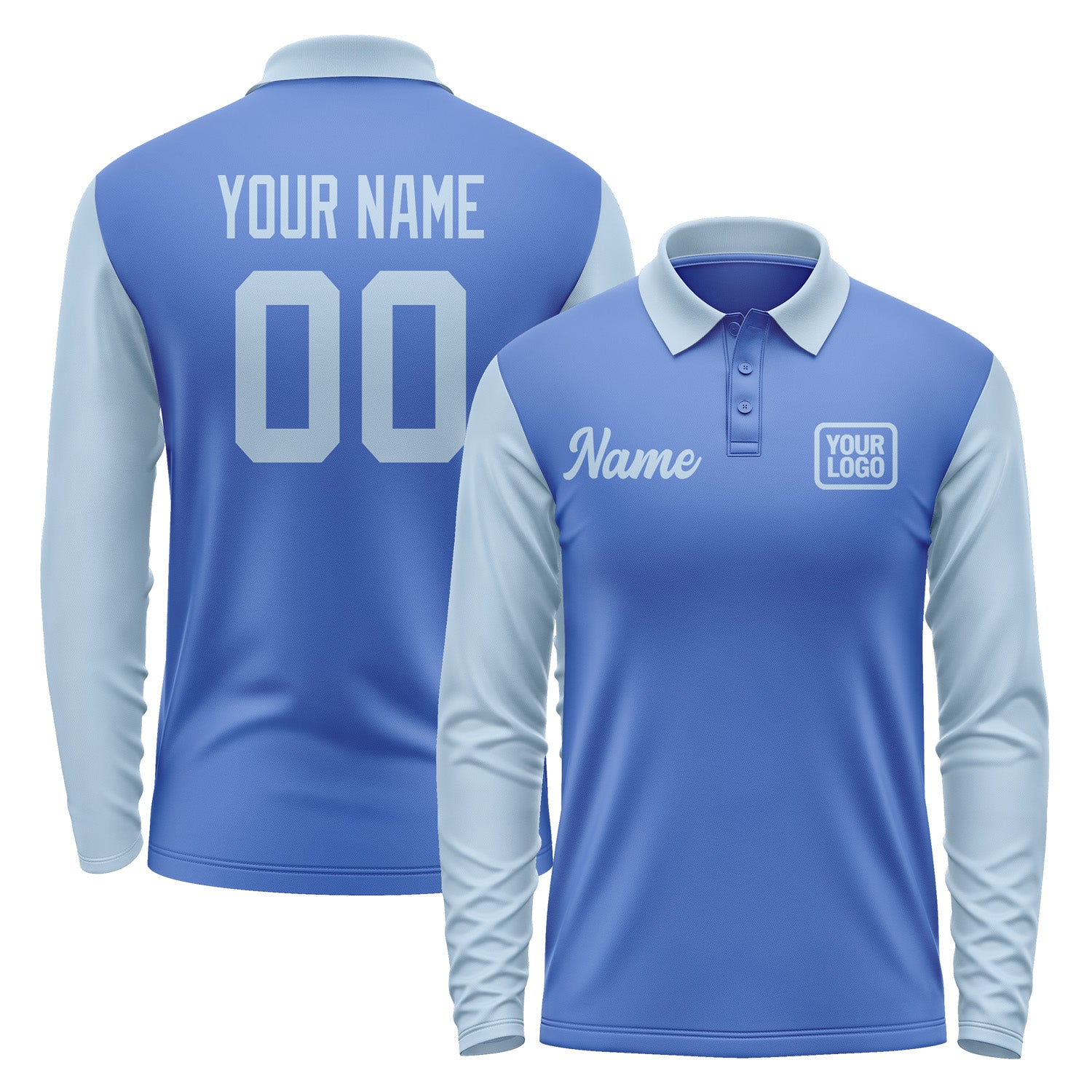 Custom Sky Blue Light Blue Long Sleeve Polo Shirt Pl090808B108