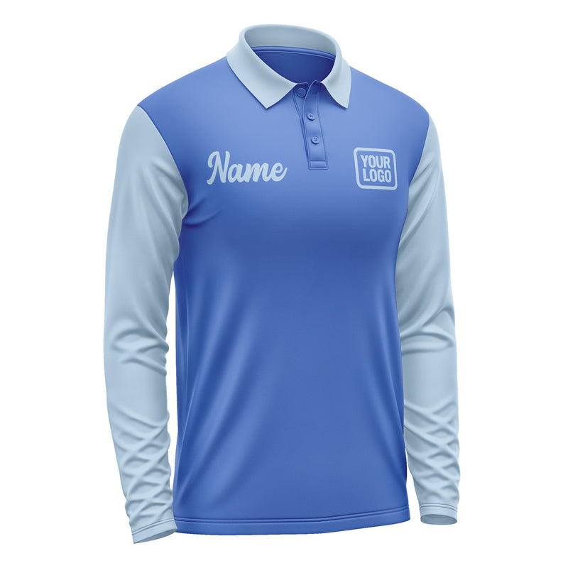 Custom Sky Blue Light Blue Long Sleeve Polo Shirt Pl090808B108