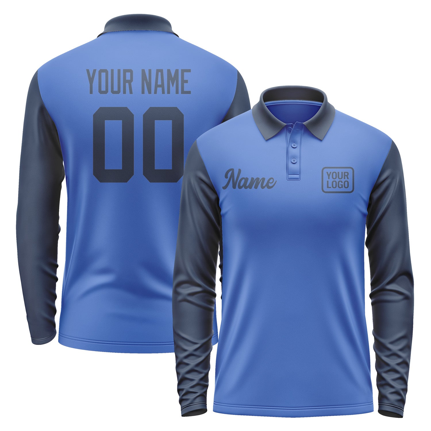 Custom Sky Blue Blue Long Sleeve Polo Shirt Pl091010B110
