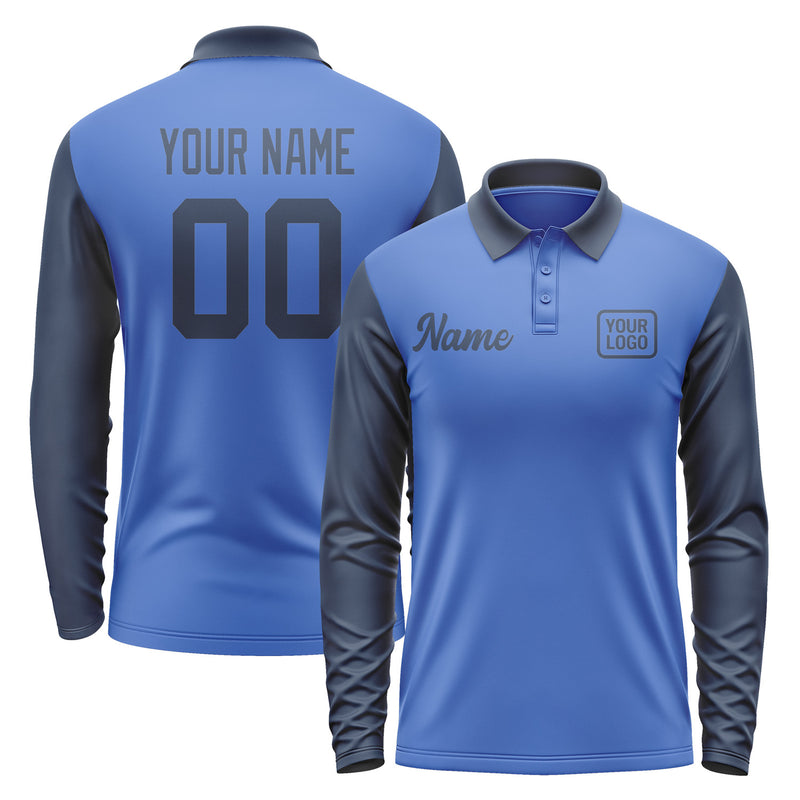 Custom Sky Blue Blue Long Sleeve Polo Shirt Pl091010B110