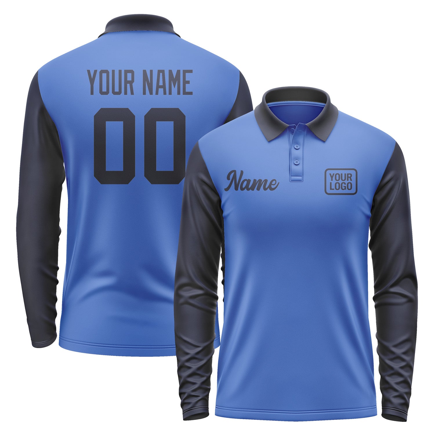 Custom Sky Blue Navy Long Sleeve Polo Shirt Pl091111B111