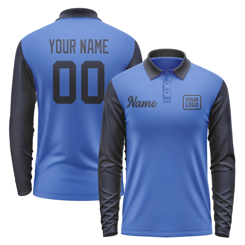 Custom Sky Blue Navy Long Sleeve Polo Shirt Pl091111B111