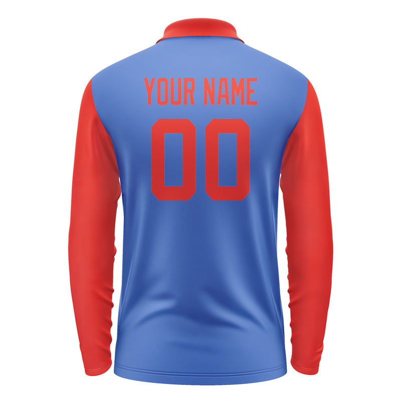 Custom Sky Blue Orange Red Long Sleeve Polo Shirt Pl091212B112