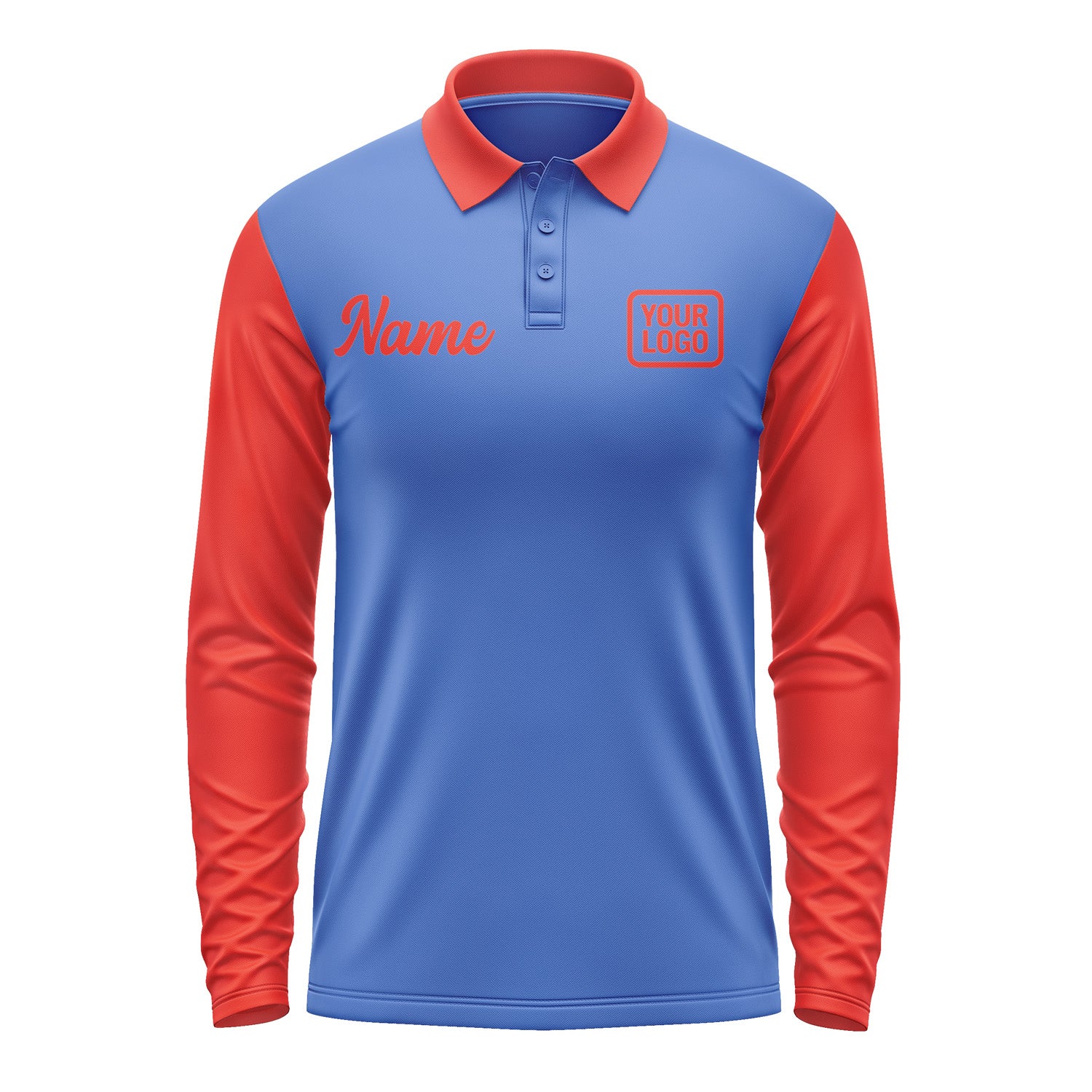 Custom Sky Blue Orange Red Long Sleeve Polo Shirt Pl091212B112