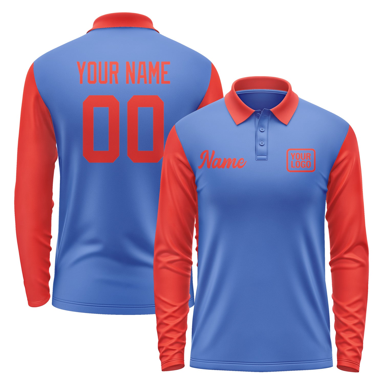 Custom Sky Blue Orange Red Long Sleeve Polo Shirt Pl091212B112