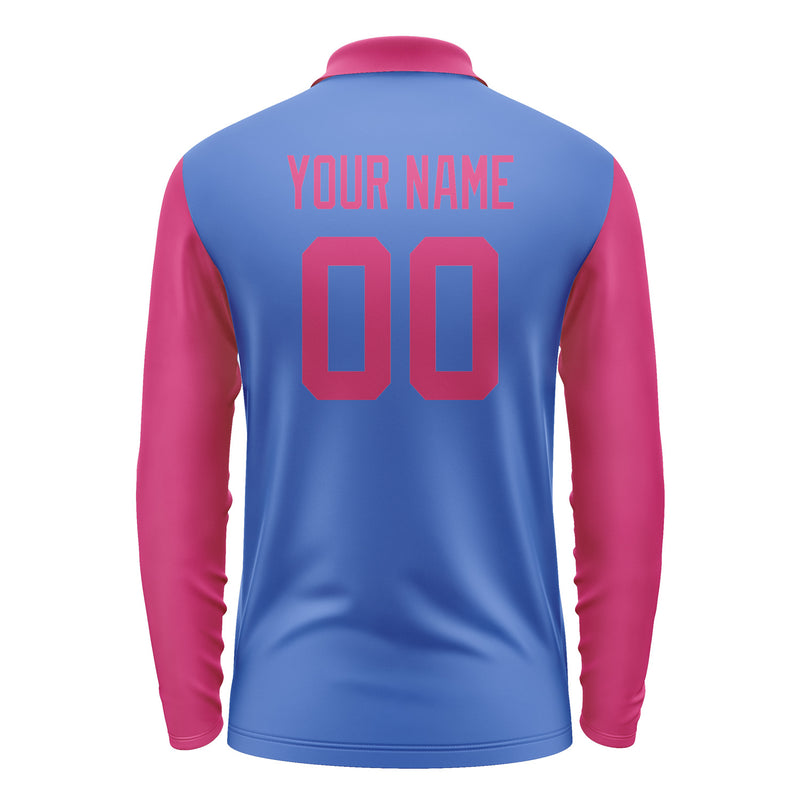 Custom Sky Blue Pink Long Sleeve Polo Shirt Pl091313B113