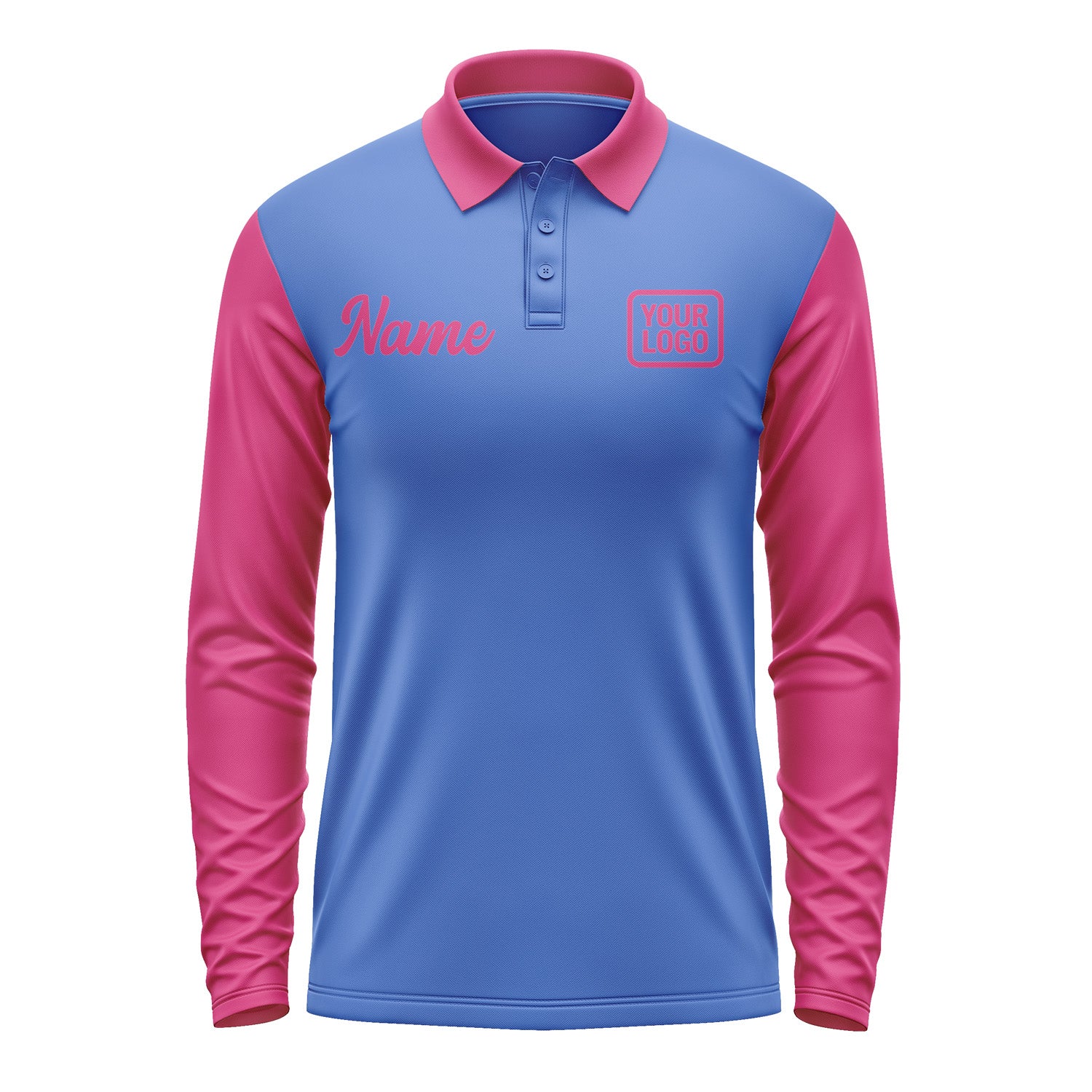 Custom Sky Blue Pink Long Sleeve Polo Shirt Pl091313B113