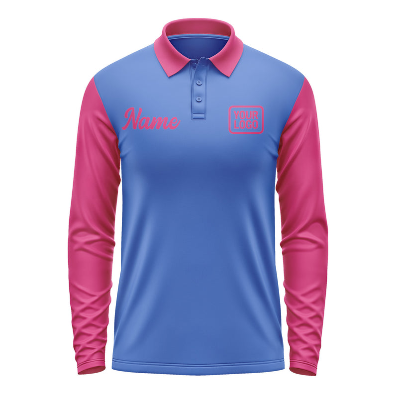 Custom Sky Blue Pink Long Sleeve Polo Shirt Pl091313B113