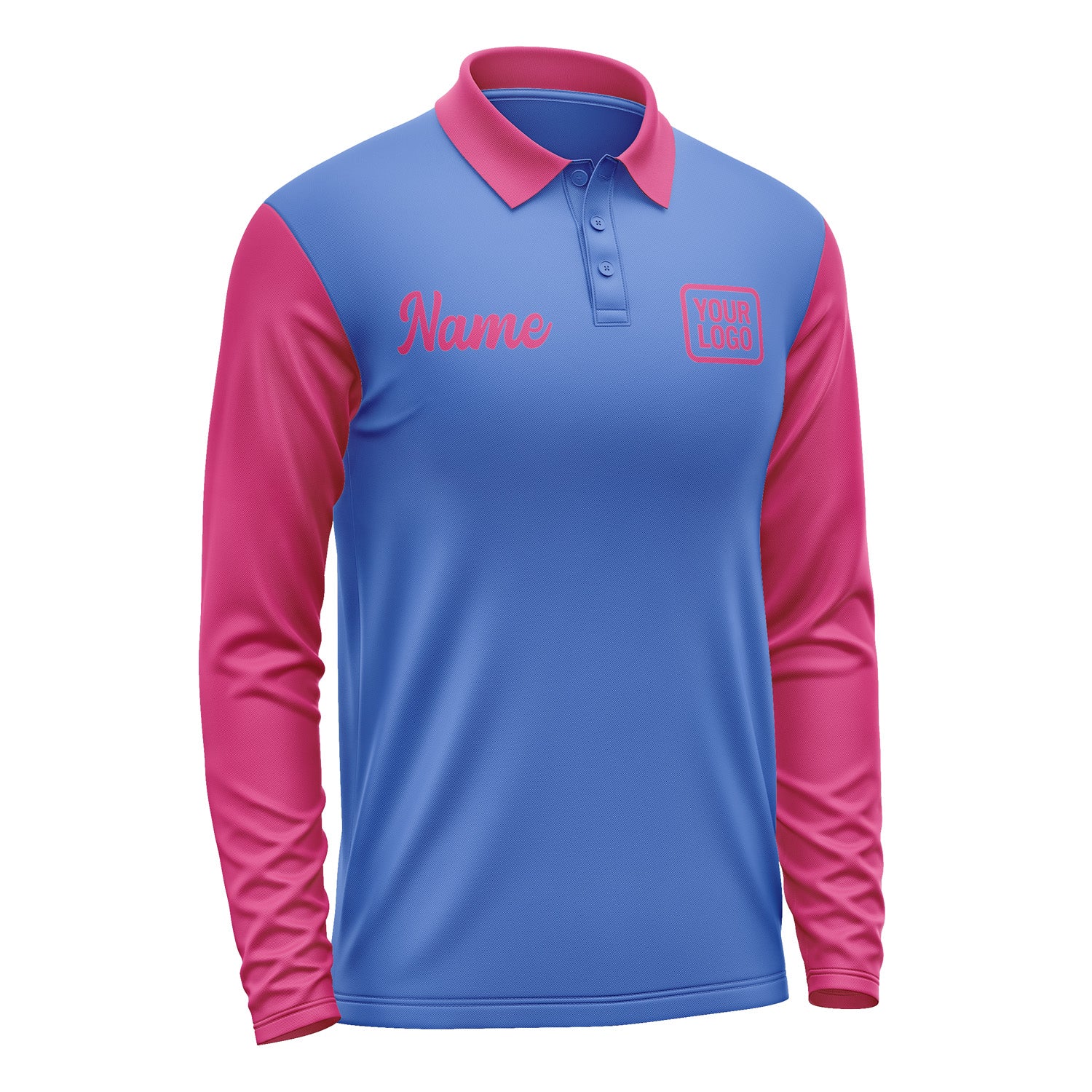 Custom Sky Blue Pink Long Sleeve Polo Shirt Pl091313B113