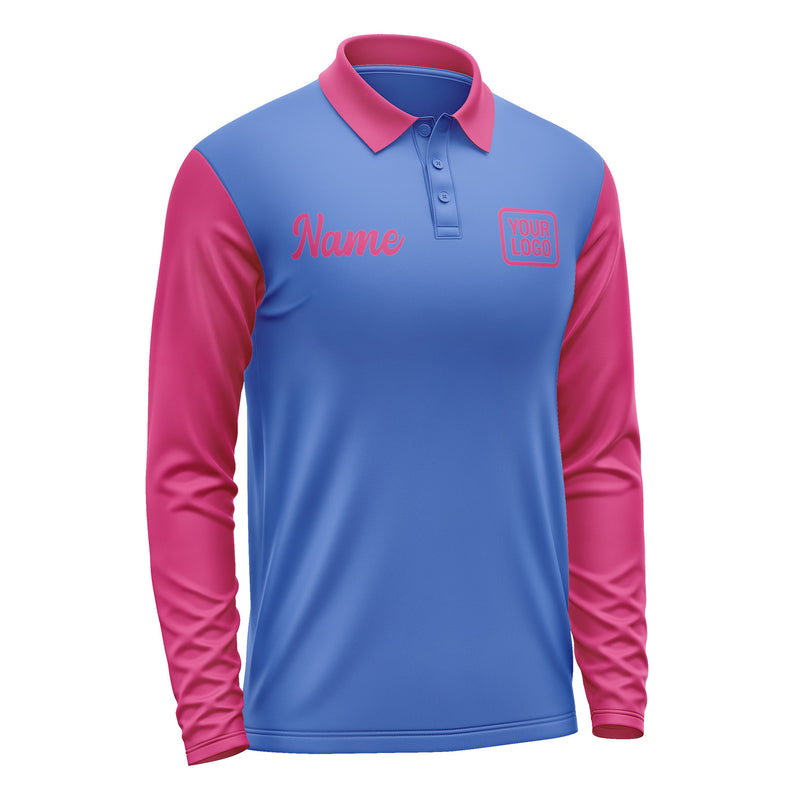 Custom Sky Blue Pink Long Sleeve Polo Shirt Pl091313B113