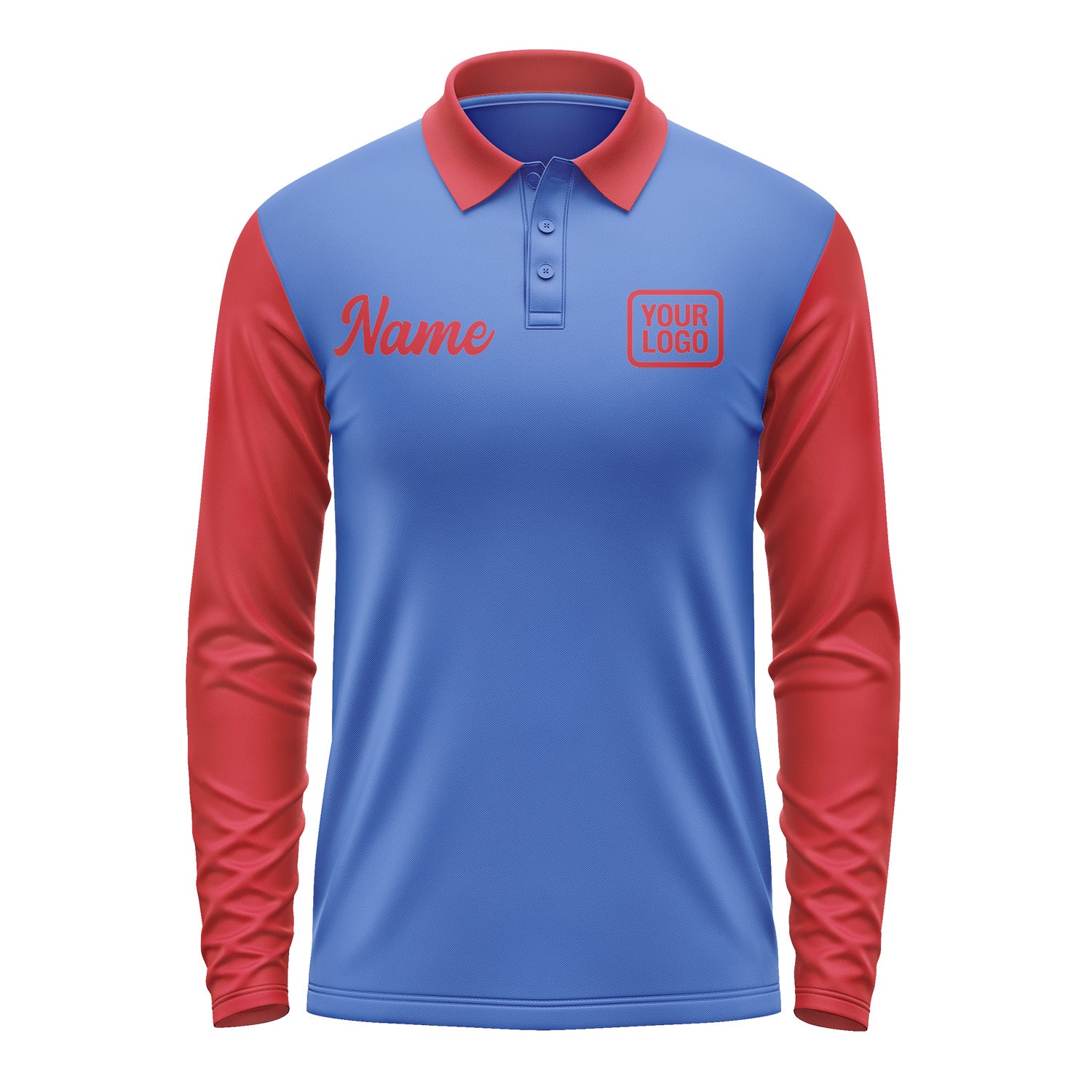 Custom Sky Blue Red Long Sleeve Polo Shirt Pl091414B114