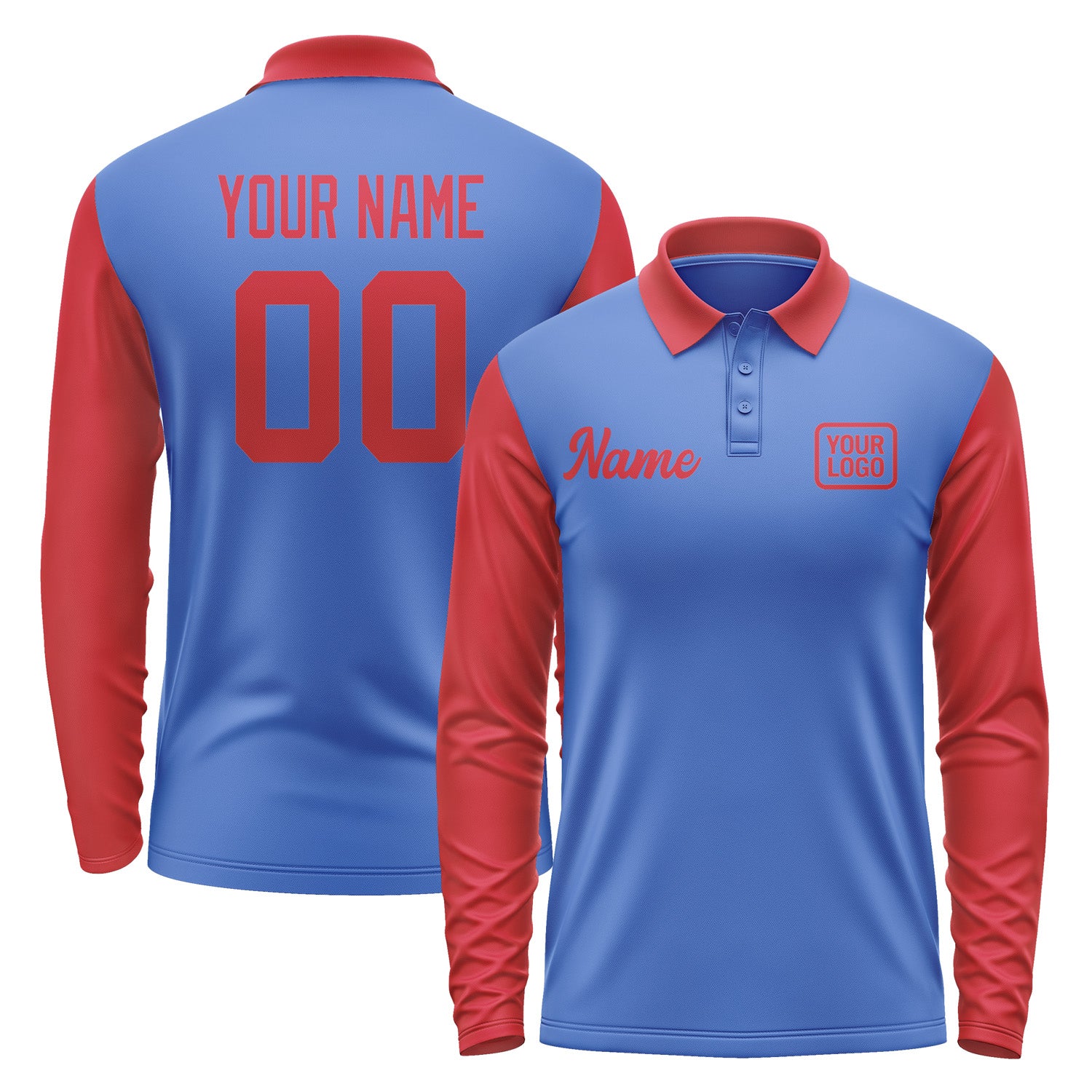 Custom Sky Blue Red Long Sleeve Polo Shirt Pl091414B114