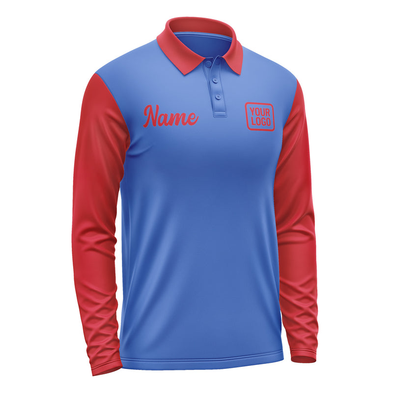 Custom Sky Blue Red Long Sleeve Polo Shirt Pl091414B114