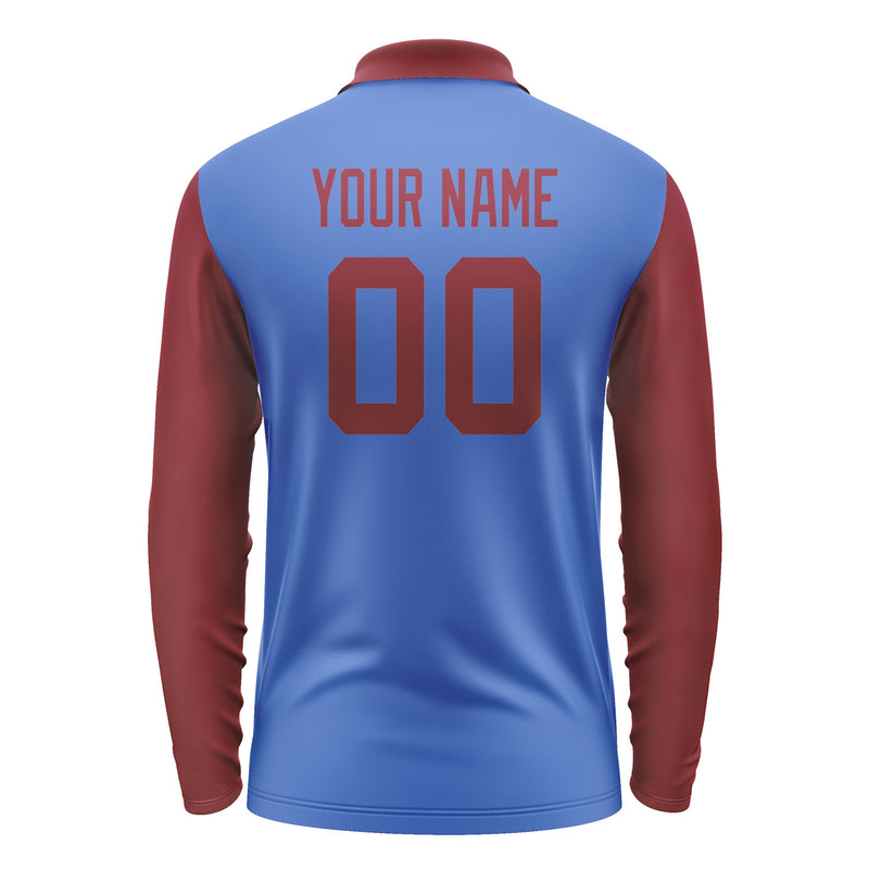 Custom Sky Blue Crimson Red Long Sleeve Polo Shirt Pl091515B115