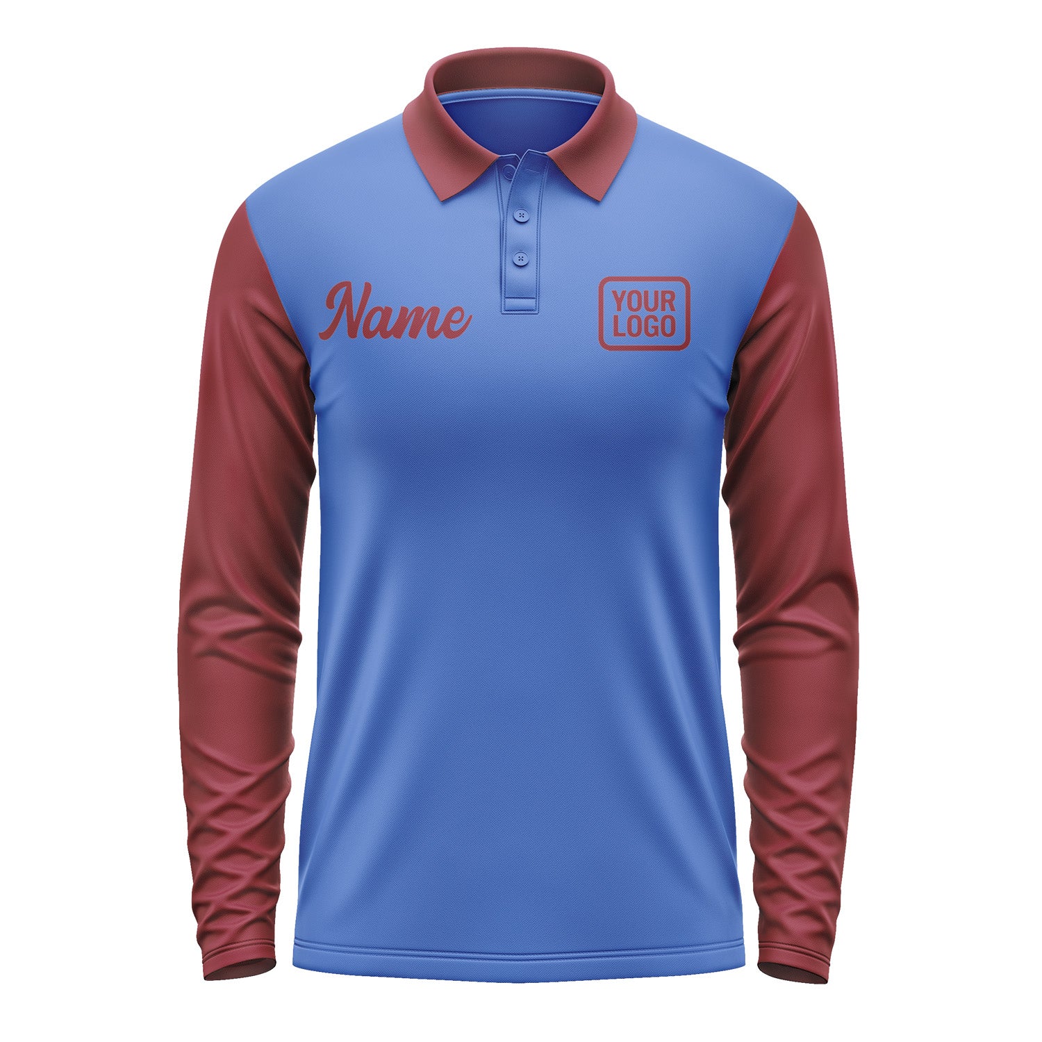 Custom Sky Blue Crimson Red Long Sleeve Polo Shirt Pl091515B115