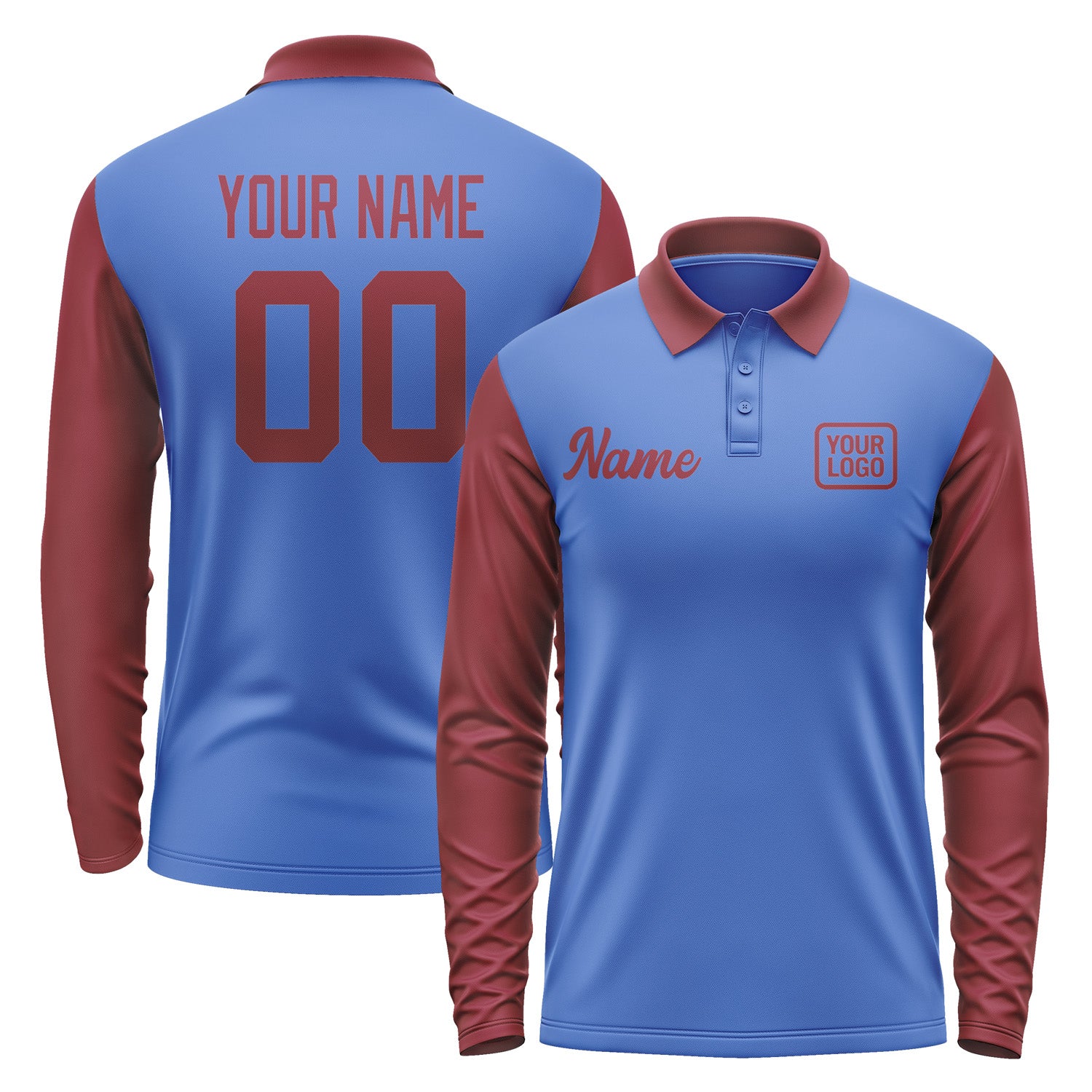 Custom Sky Blue Crimson Red Long Sleeve Polo Shirt Pl091515B115