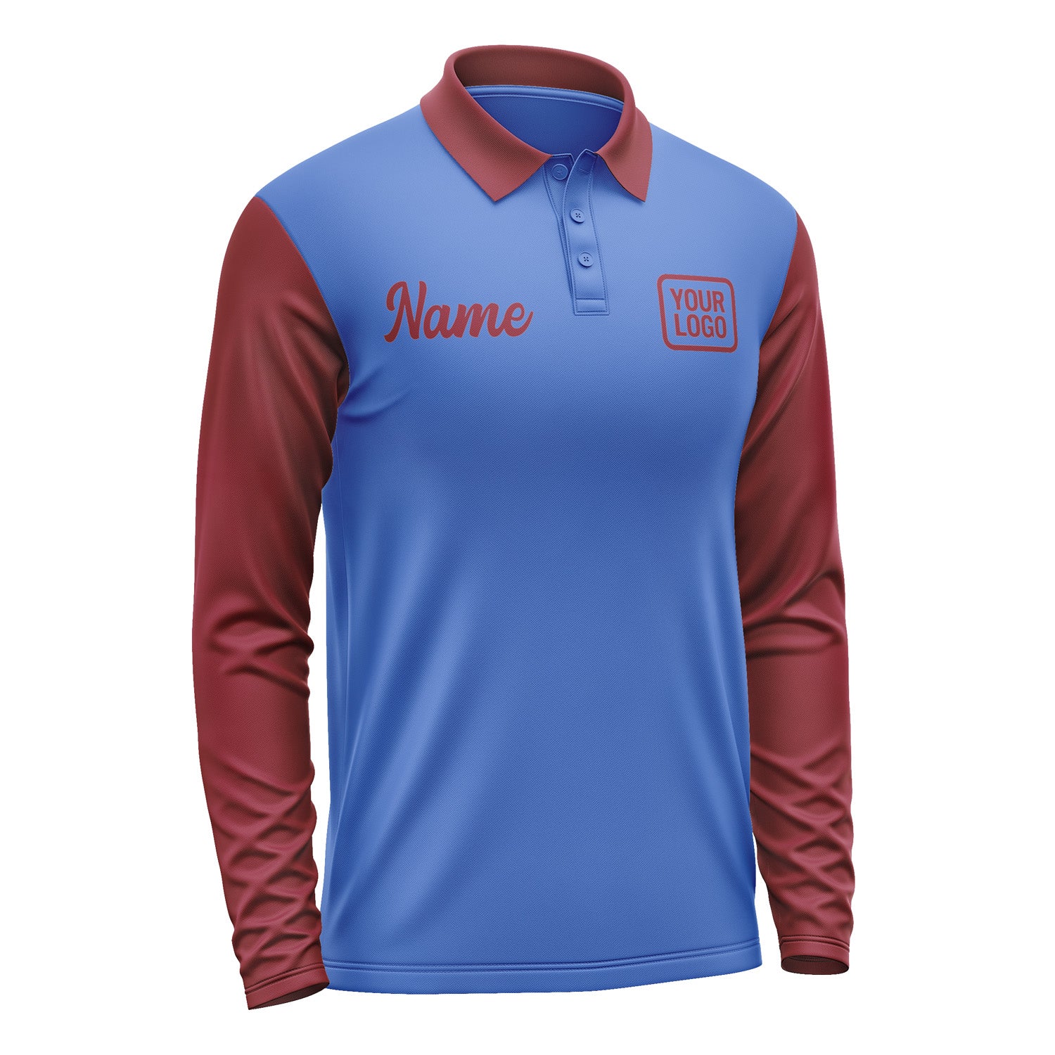 Custom Sky Blue Crimson Red Long Sleeve Polo Shirt Pl091515B115