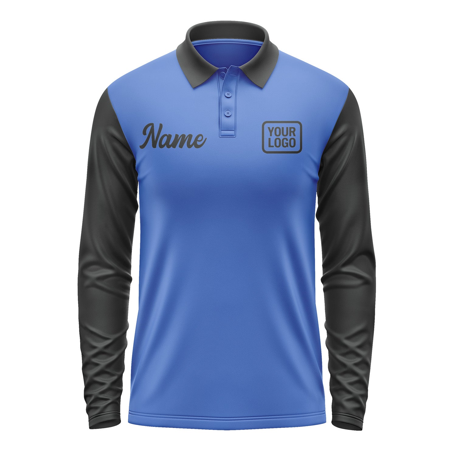 Custom Sky Blue Black Long Sleeve Polo Shirt Pl091717B117