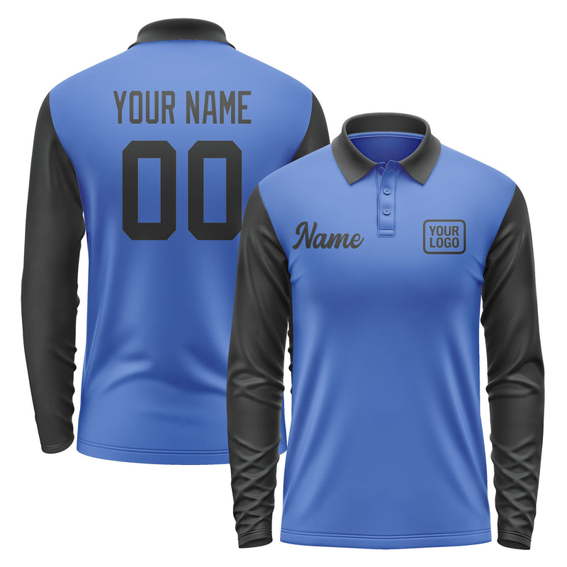 Custom Sky Blue Black Long Sleeve Polo Shirt Pl091717B117