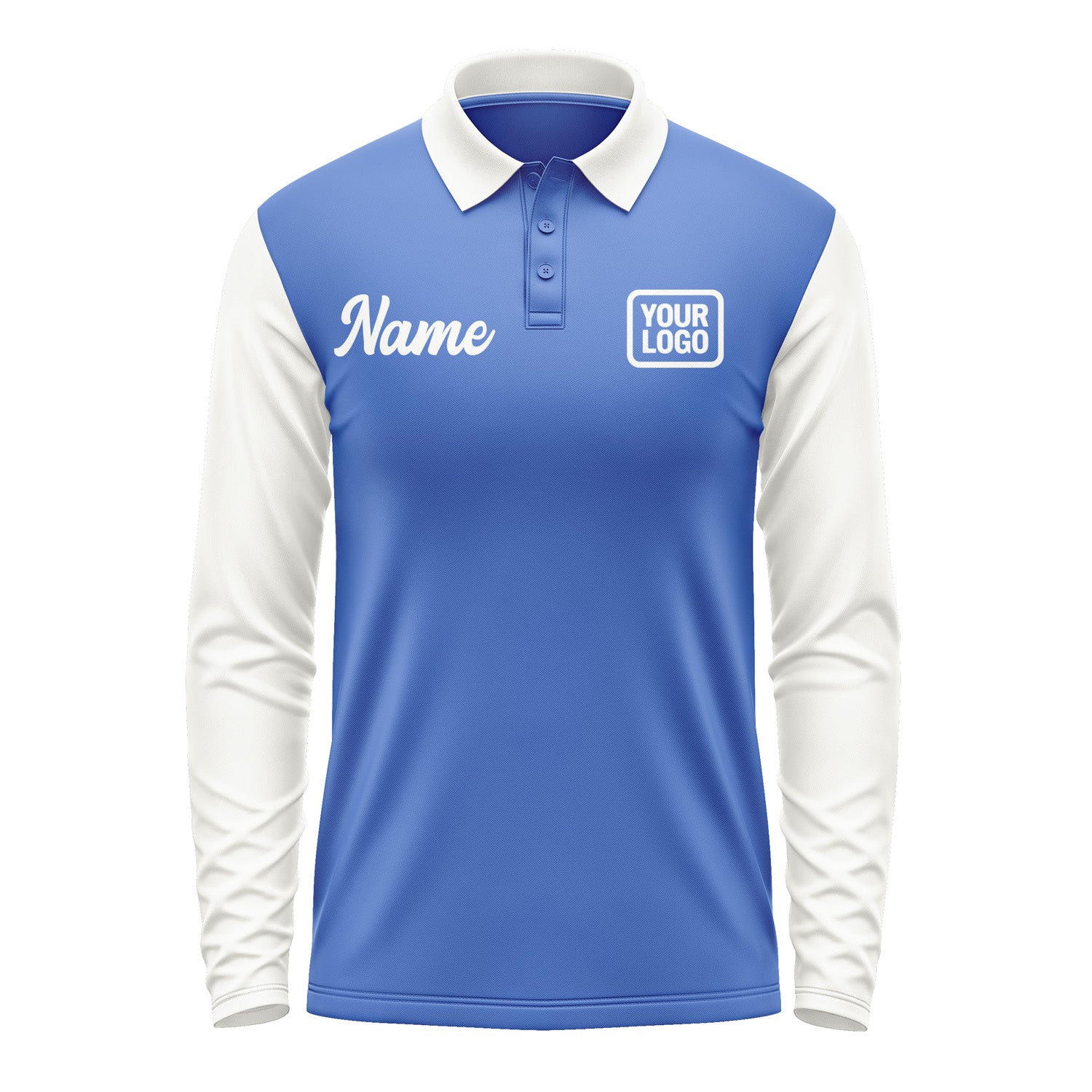 Custom Sky Blue White Long Sleeve Polo Shirt Pl091818B118