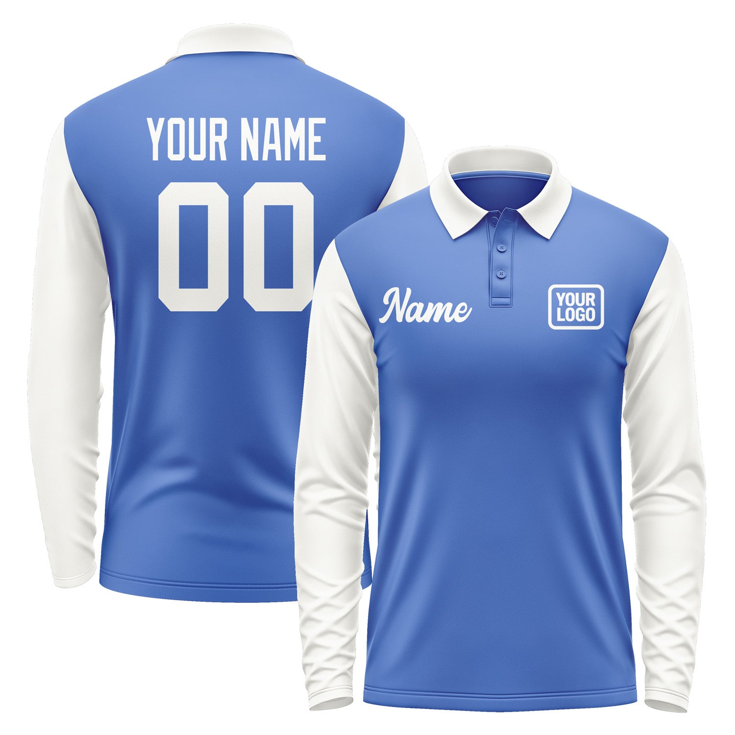 Custom Sky Blue White Long Sleeve Polo Shirt Pl091818B118