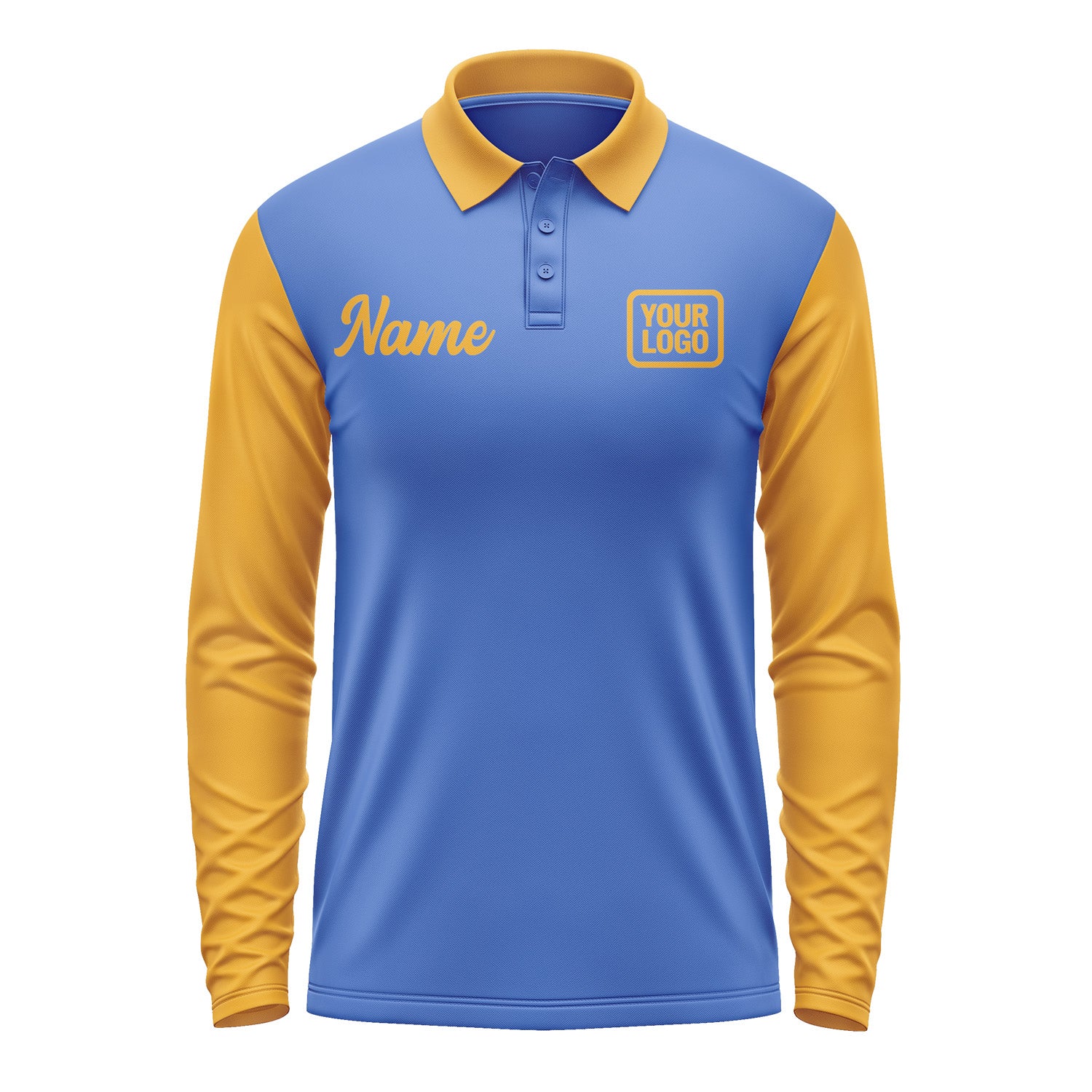 Custom Sky Blue Yellow Long Sleeve Polo Shirt Pl091919B119