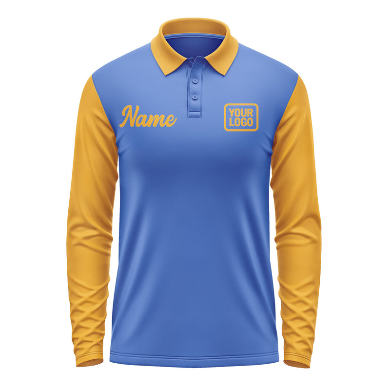 Custom Sky Blue Yellow Long Sleeve Polo Shirt Pl091919B119