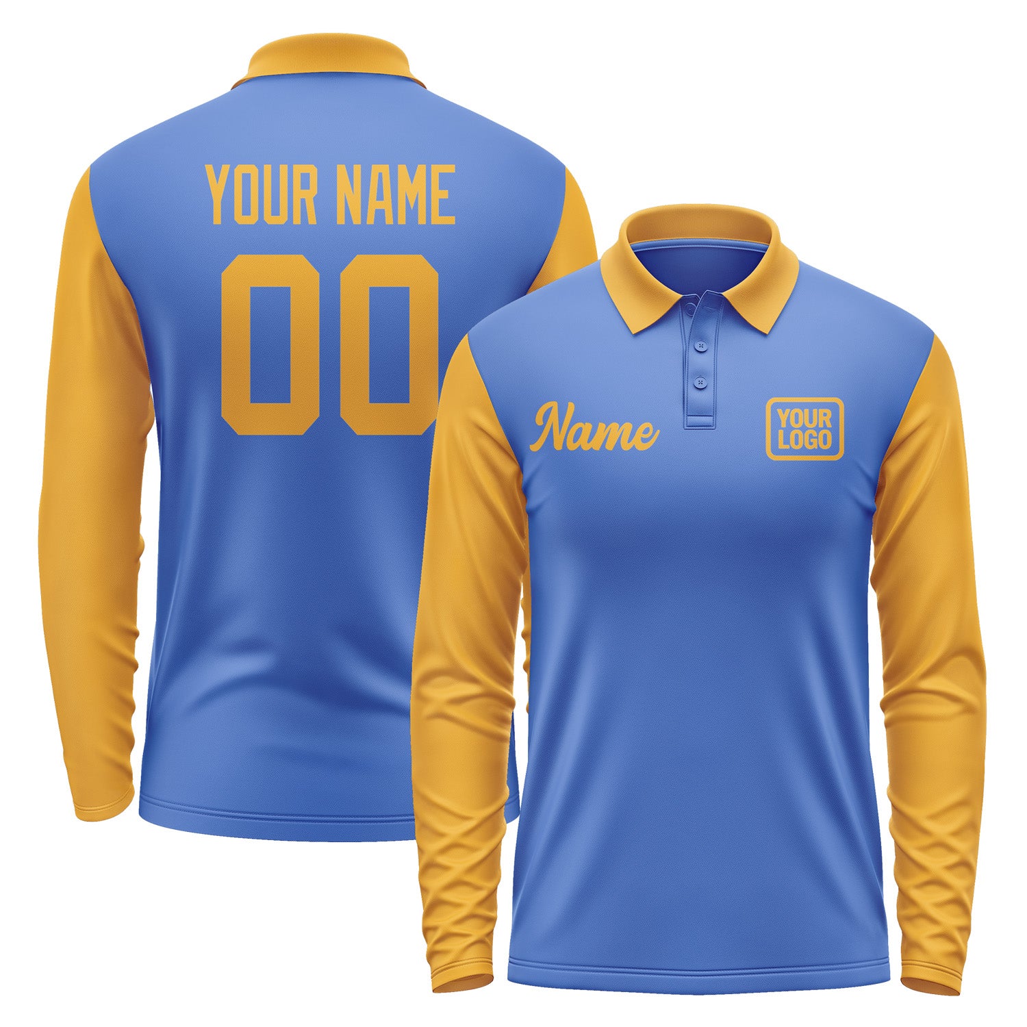 Custom Sky Blue Yellow Long Sleeve Polo Shirt Pl091919B119