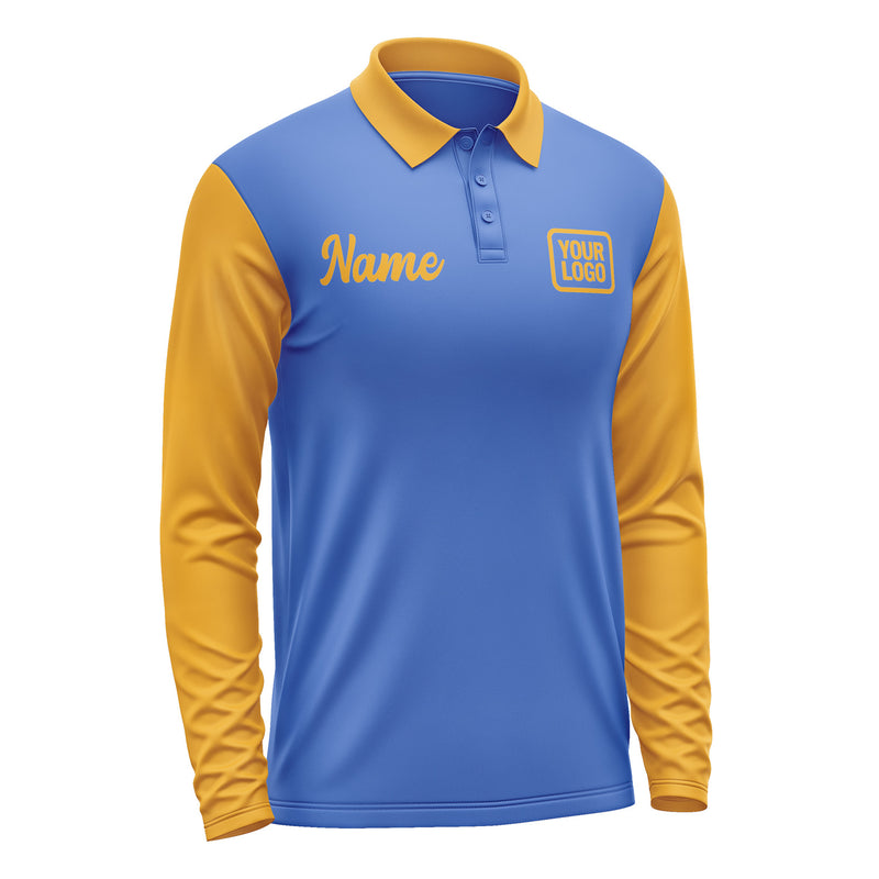 Custom Sky Blue Yellow Long Sleeve Polo Shirt Pl091919B119