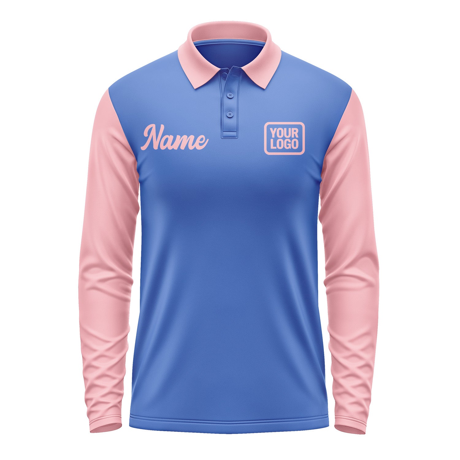 Custom Sky Blue Light Pink Long Sleeve Polo Shirt Pl092121B121