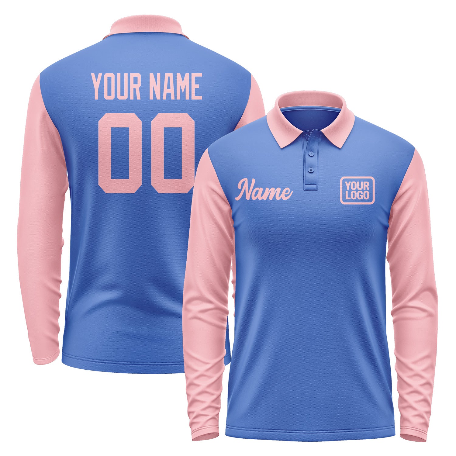 Custom Sky Blue Light Pink Long Sleeve Polo Shirt Pl092121B121