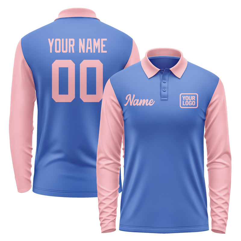 Custom Sky Blue Light Pink Long Sleeve Polo Shirt Pl092121B121